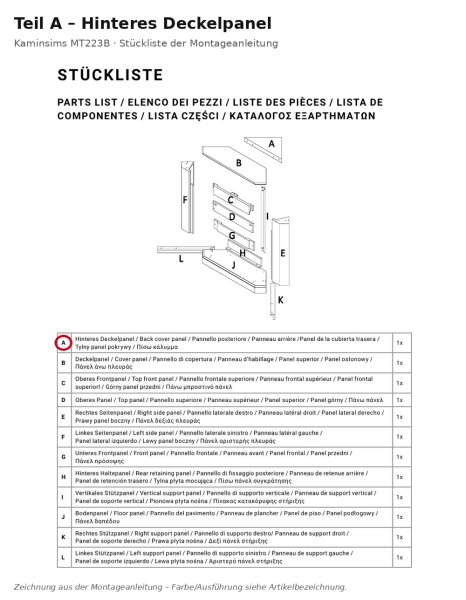 Rear top panel A for Fireplace Mantel MT222B