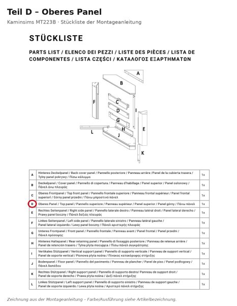 Upper panel D for Fireplace Mantel MT222B