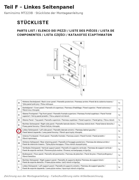 Linkes Seitenpanel F zu Kaminsims MT222B