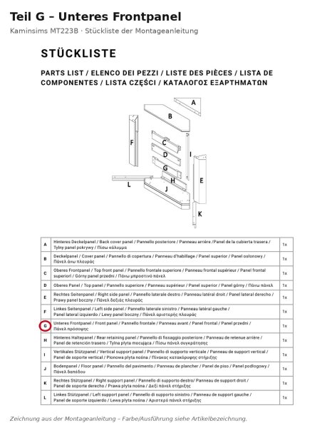 Lower Front Panel G for Mantelpiece MT222B