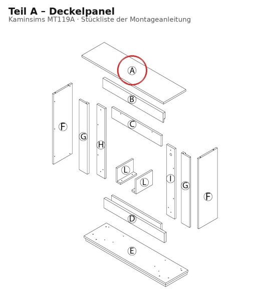 Deckelpanel A zu Kaminsims MT119A neue Version
