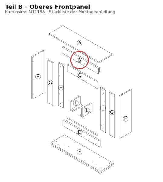 Upper Front Panel B for Mantelpiece MT119A (New Version)