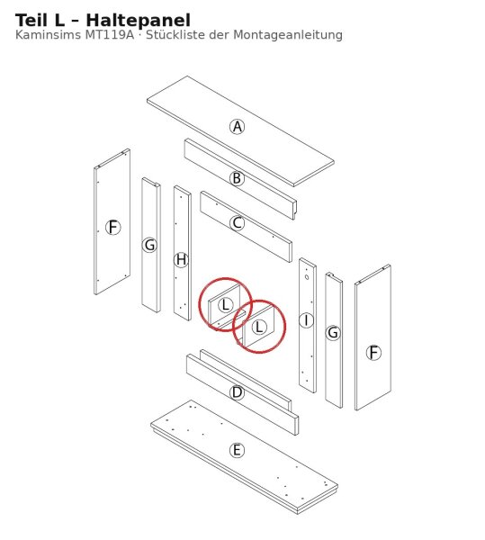 L-Shaped Mounting Panel for MT119A Mantelpiece (New Version)