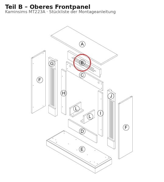 Oberes Frontpanel B zu Kaminsims MT223A neue Version