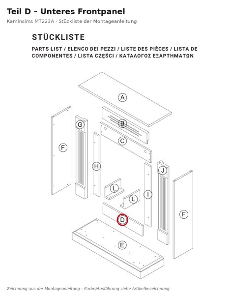 Unteres Frontpanel D zu Kaminsims MT223A neue Version