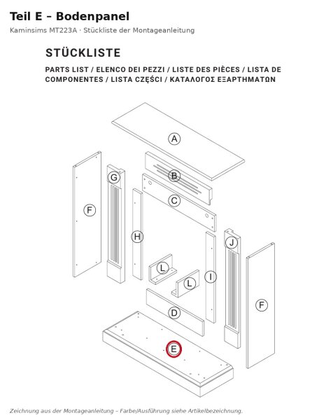 Bodenpanel E zu Kaminsims MT223A neue Version