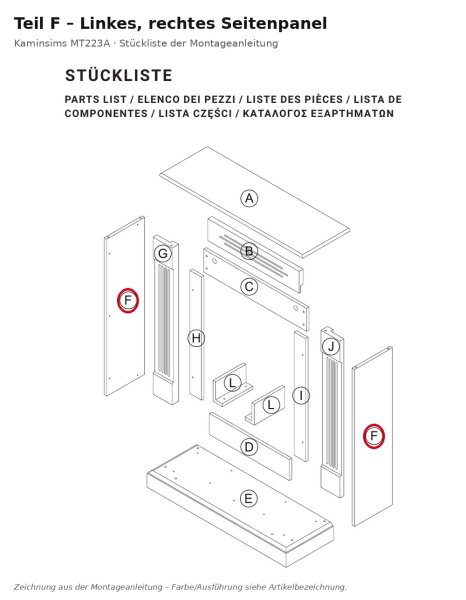 Left/right side panel F for Fireplace Mantel MT222A (new version)