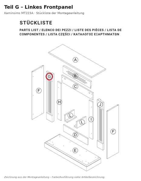 Left front panel G for Fireplace Mantel MT222A (new version)