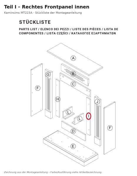 Rechtes Frontpanel innen I zu Kaminsims MT223A neue Version