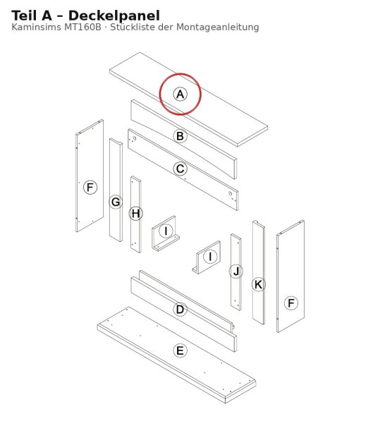 Deckelpanel A zu Kaminsims MT160B neue Version