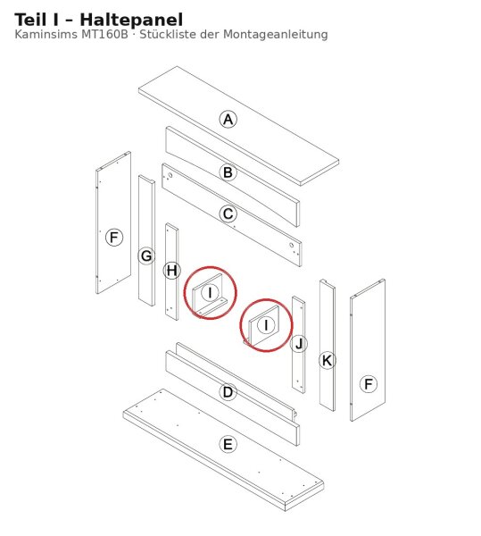 Haltepanel I zu Kaminsims MT160B neue Version