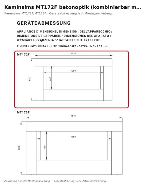 Fireplace mantel MT172F concrete look (compatible with EF172D)