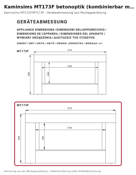Fireplace mantel MT173F concrete look (compatible with EF173D)