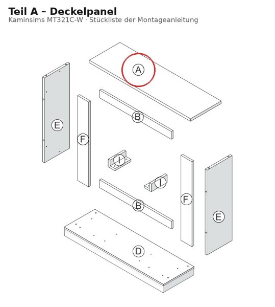 Deckelpanel A zu Kaminsims MT321C-W weiss