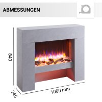 BALDERIA Naran Elektro-Standkamin Betonoptik – Maßzeichnung