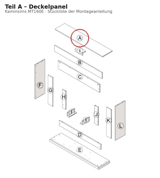 Deckelpanel A zu Kaminsims MT160E