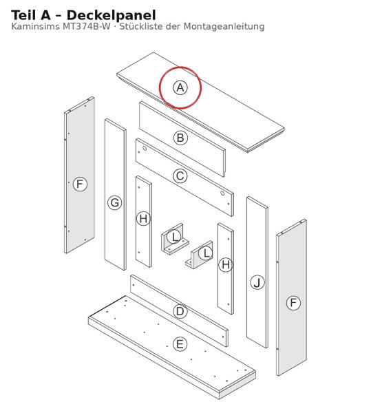 Deckelpanel A zu Kaminsims MT374B-W weiss