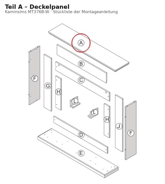 Deckelpanel A zu Kaminsims MT376B-W weiss