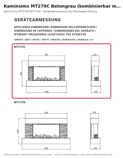 Kaminsims MT279C Betongrau (kombinierbar mit MT279C)
