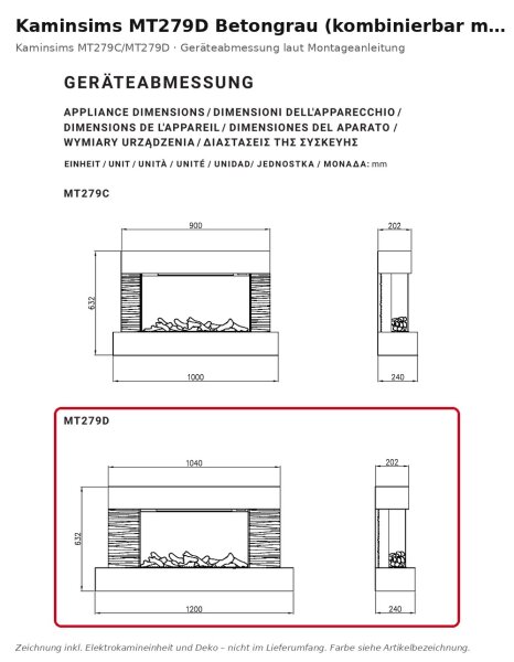 Kaminsims MT279D Betongrau (kombinierbar mit MT279D)