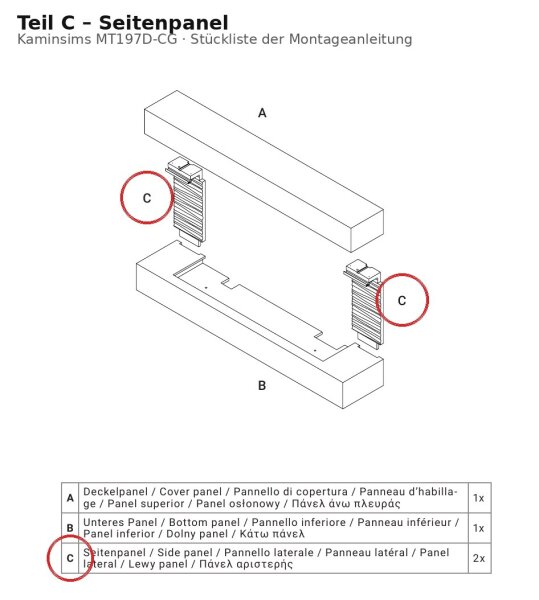 Side Panel C for MT197D-CG Concrete-Look Mantelpiece