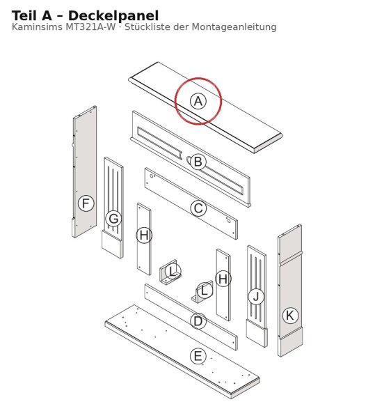 Deckelpanel A zu Kaminsims MT321A-W weiss