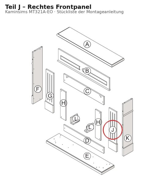 Rechtes Frontpanel J zu Kaminsims MT321A-EO dunkle Eiche