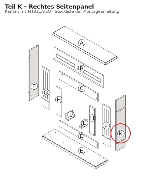 Rechtes Seitenpanel K zu Kaminsims MT321A-EO dunkle Eiche