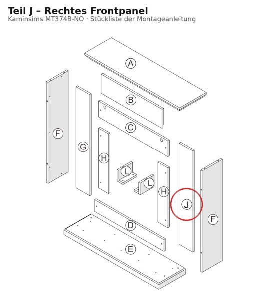 Rechtes Frontpanel J zu Kaminsims MT374B-NO helle Eiche