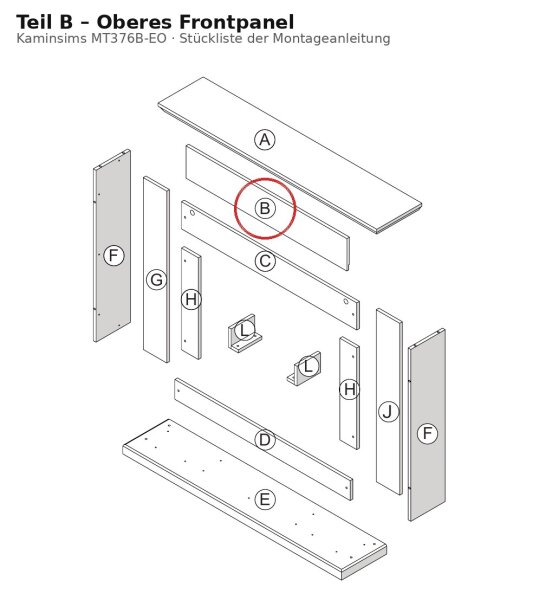 Oberes Frontpanel B zu Kaminsims MT376B-EO dunkle Eiche