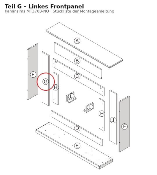 Linkes Frontpanel G zu Kaminsims MT376B-NO helle Eiche