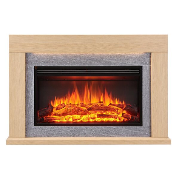 BALDERIA Xerxes electric fireplace - freestanding fireplace, 2000W heating - light oak