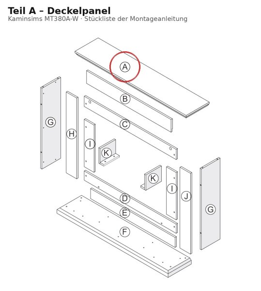 Deckelpanel A zu Kaminsims MT380A-W weiss