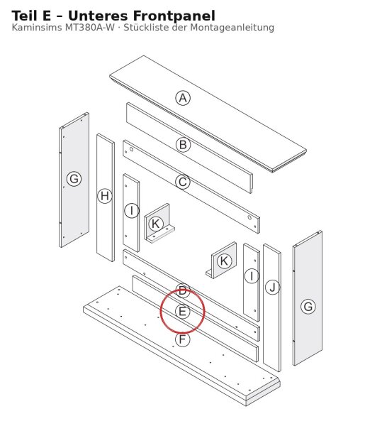 Unteres Frontpanel E zu Kaminsims MT380A-W weiss