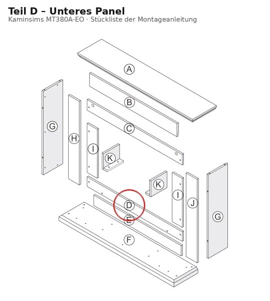 Unteres Panel D zu Kaminsims MT380A-EO dunkle Eiche