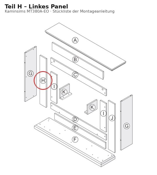 Linkes Panel H zu Kaminsims MT380A-EO dunkle Eiche