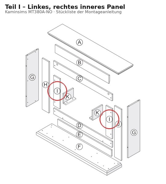 Left and Right Inner Panels I for Mantelpiece MT380A-NO, Light Oak