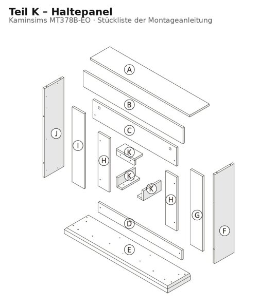 Haltepanel K zu Kaminsims MT378B-EO dunkle Eiche