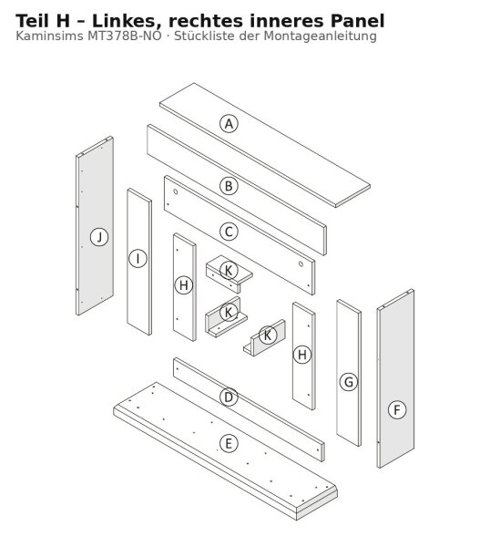 Left and right inner panels H for mantel MT378B-NO, light oak
