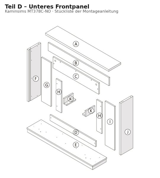 Unteres Frontpanel D zu Kaminsims MT378C-NO helle Eiche