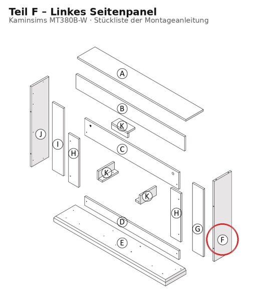 Linkes Seitenpanel F zu Kaminsims MT380B-W weiss