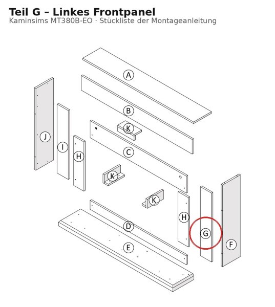 Linkes Frontpanel G zu Kaminsims MT380B-EO dunkle Eiche