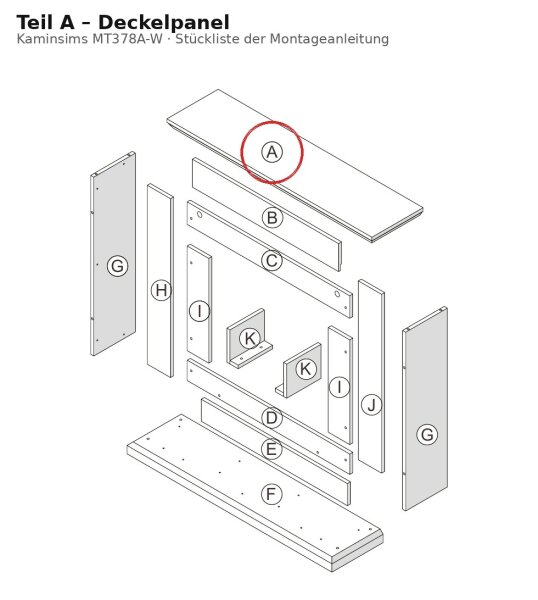 Deckelpanel A zu Kaminsims MT378A-W weiss