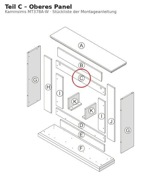 Oberes Panel C zu Kaminsims MT378A-W weiss
