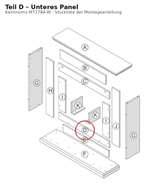 Unteres Panel D zu Kaminsims MT378A-W weiss