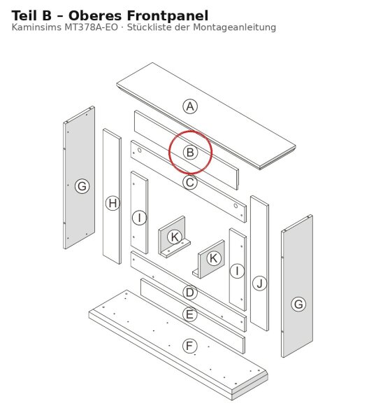 Oberes Frontpanel B zu Kaminsims MT378A-EO dunkle Eiche
