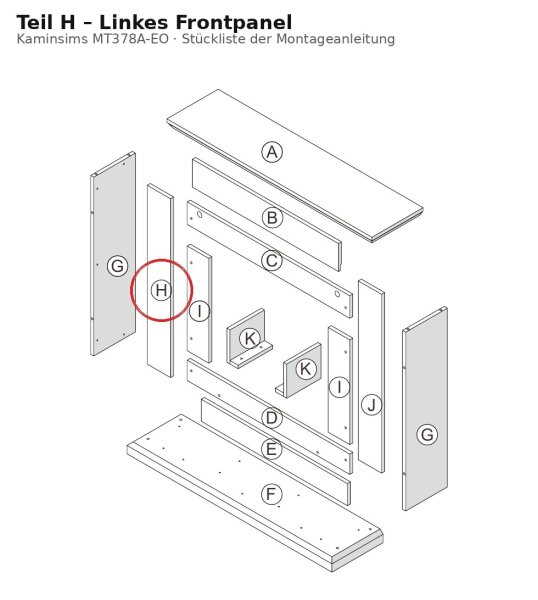 Linkes Frontpanel H zu Kaminsims MT378A-EO dunkle Eiche
