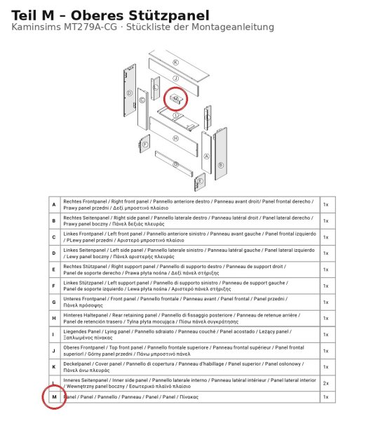 Oberes Stuetzpanel M zu Kaminsims MT279A-CG betonoptik
