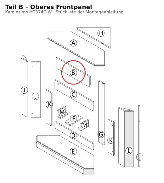 Oberes Frontpanel B zu Kaminsims MT374C-W weiss