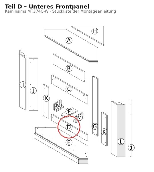 Unteres Frontpanel D zu Kaminsims MT374C-W weiss